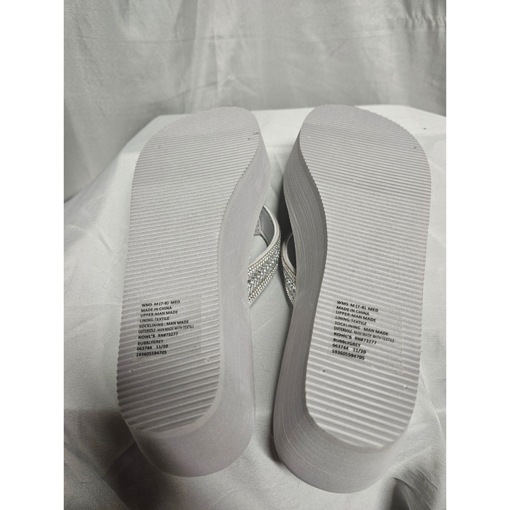 SO Bubblygrey Women Grey Rhinestone Embellished Wedge Flip Flop Sandals  M 7-8 - Picture 7 of 7